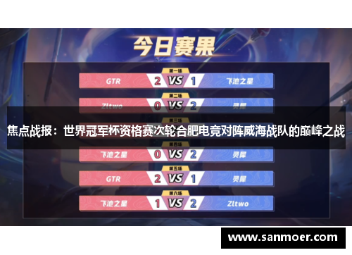 焦点战报：世界冠军杯资格赛次轮合肥电竞对阵威海战队的巅峰之战